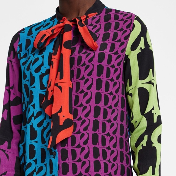Desigual Logomania Blouse Womens Medium P-Bow Colorful Bold Print Lacroix Artsy - Picture 13 of 16